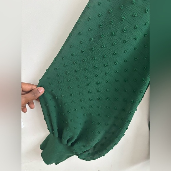 CeCe Blouse Knit Women's Size 3X Green Pullover Mock Neck Clip Dot Sheer Sleeve - Picture 7 of 8